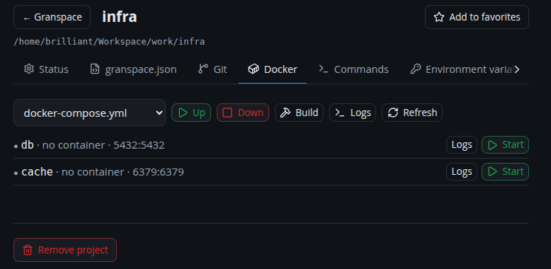 The Docker containers panel
