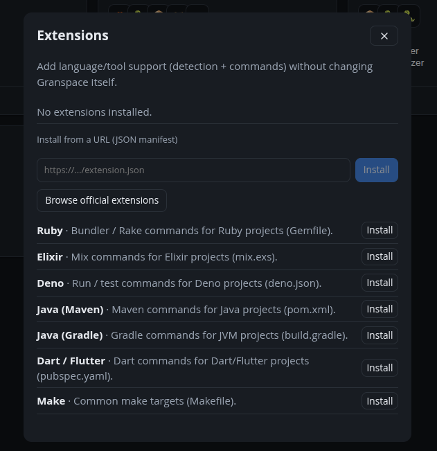 The Extensions modal
