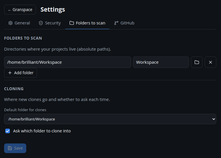 Settings — scan folders