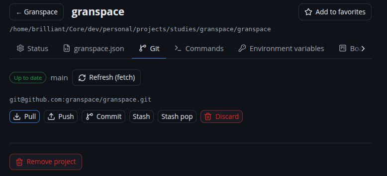 The Git tab with sync state and actions